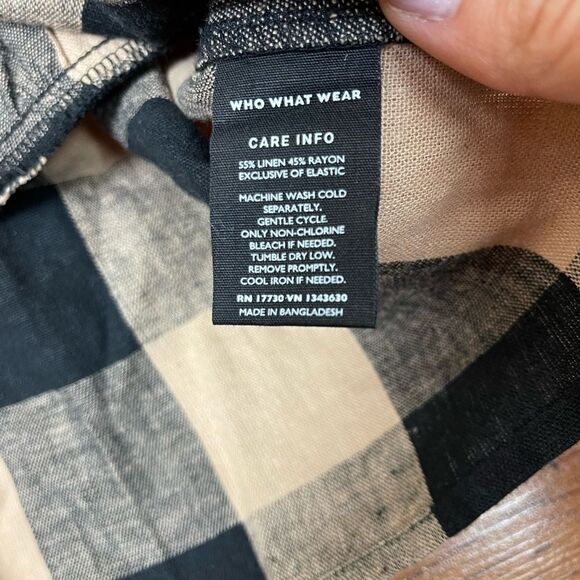 Who What Wear Black Tan Check Peplum Tank Top Sleeveless Size M Ruffles Linen - Picture 7 of 7